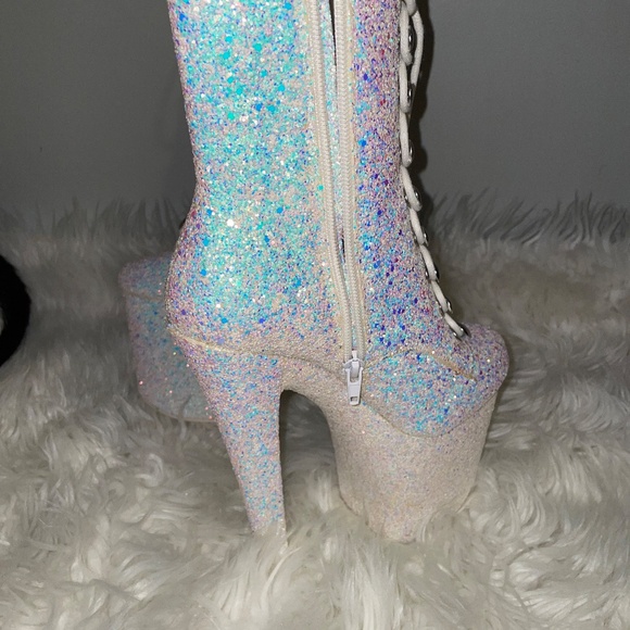 YRU MYA STAR WHITE GLITTER PLATFORM Stripper Dancewear BOOTS HEELS  XTRA Size 5 - Picture 11 of 16